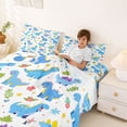 thumbnail image 3 of Feelyou Kawaii Blue Cartoon Flower Star Dinosaur Bed Sheets for Boys Girls Kids, Cute Wildlife King Sheets, Blue White, 4 Pieces, 3 of 5