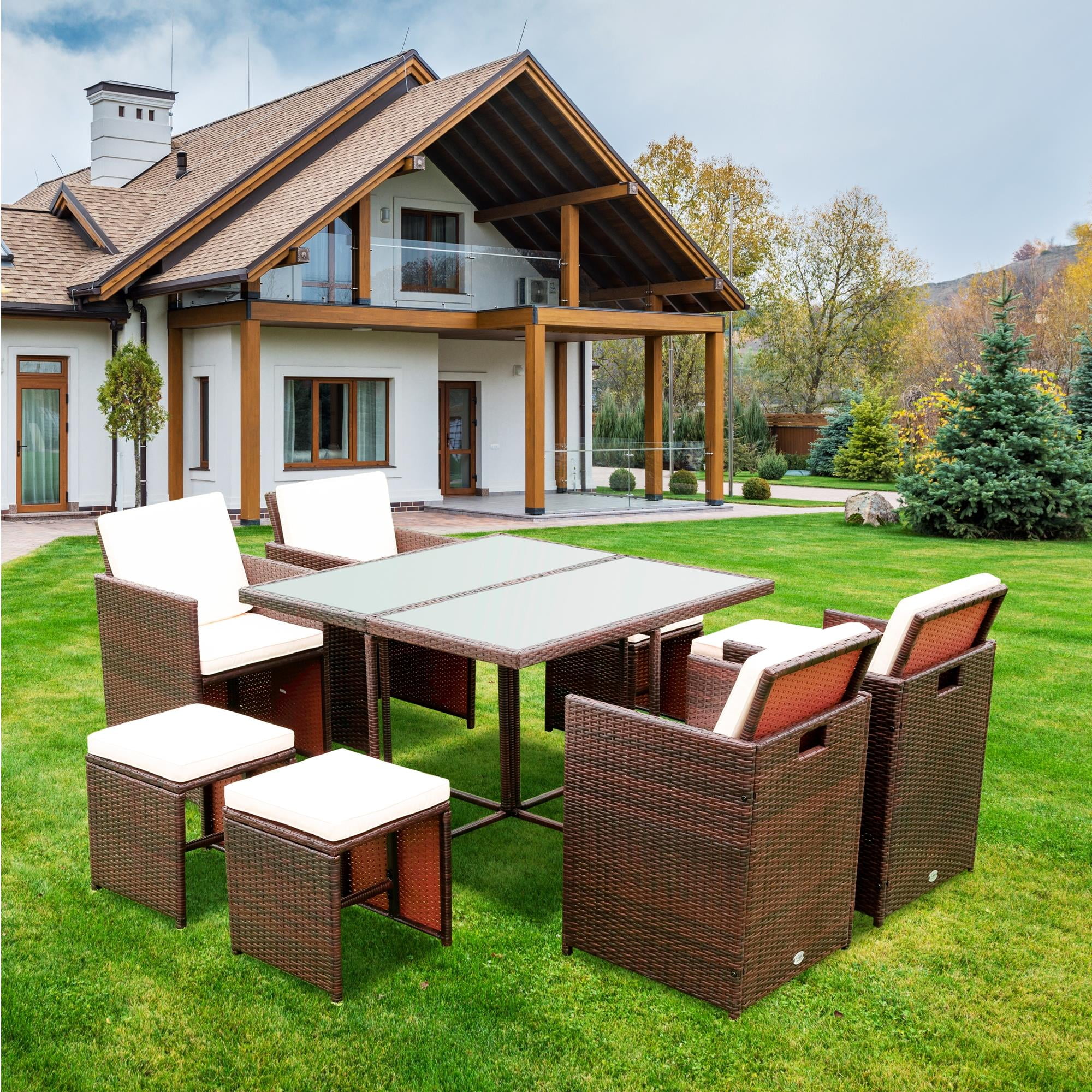 UBesGoo 9 Piece Patio Dining Sofa Set, Outdoor Sectional Sofa Conversation Set