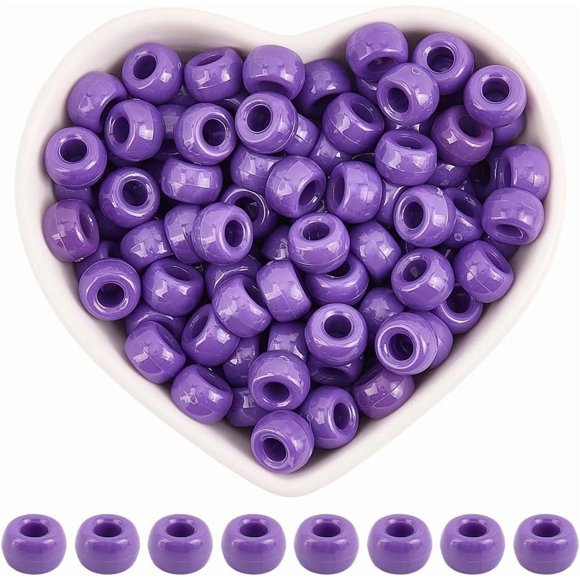 800 Pcs Perles de Poney Violet Grand Trou Perles Baril Petites 9 x 6mm Opaque Bleu Violet Graines en Plastique Espaceurs Lisses Accessoires pour Fabrication de Bijoux Bracelets Colliers Décoration Artisanale DIY