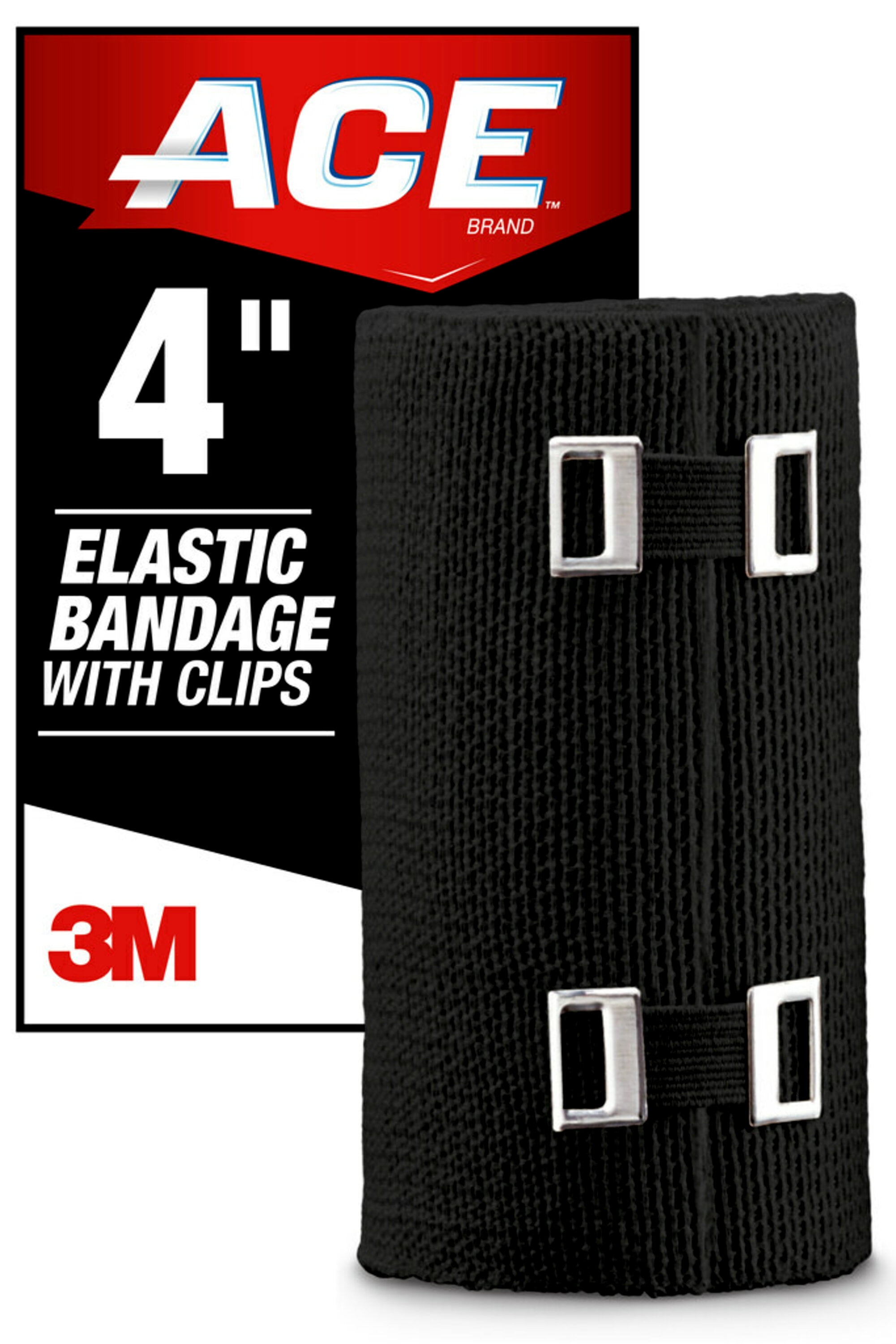 ACE Brand Elastic Bandage W/ Metal Clips, 4 in., Black