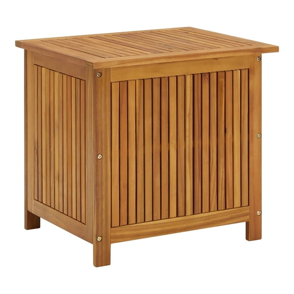 Benjara Outdoor Storage Box Table- Acacia Wood with Flip Top- Slatted Frame
