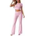 thumbnail image 4 of LEKWK Workout Sets for Women Short Sleeve Crewneck Crop Top and Low-Rise Flared Leggings Summer Fashion Yoga Athletic Gym Casual Lounge Outfits, 4 of 7