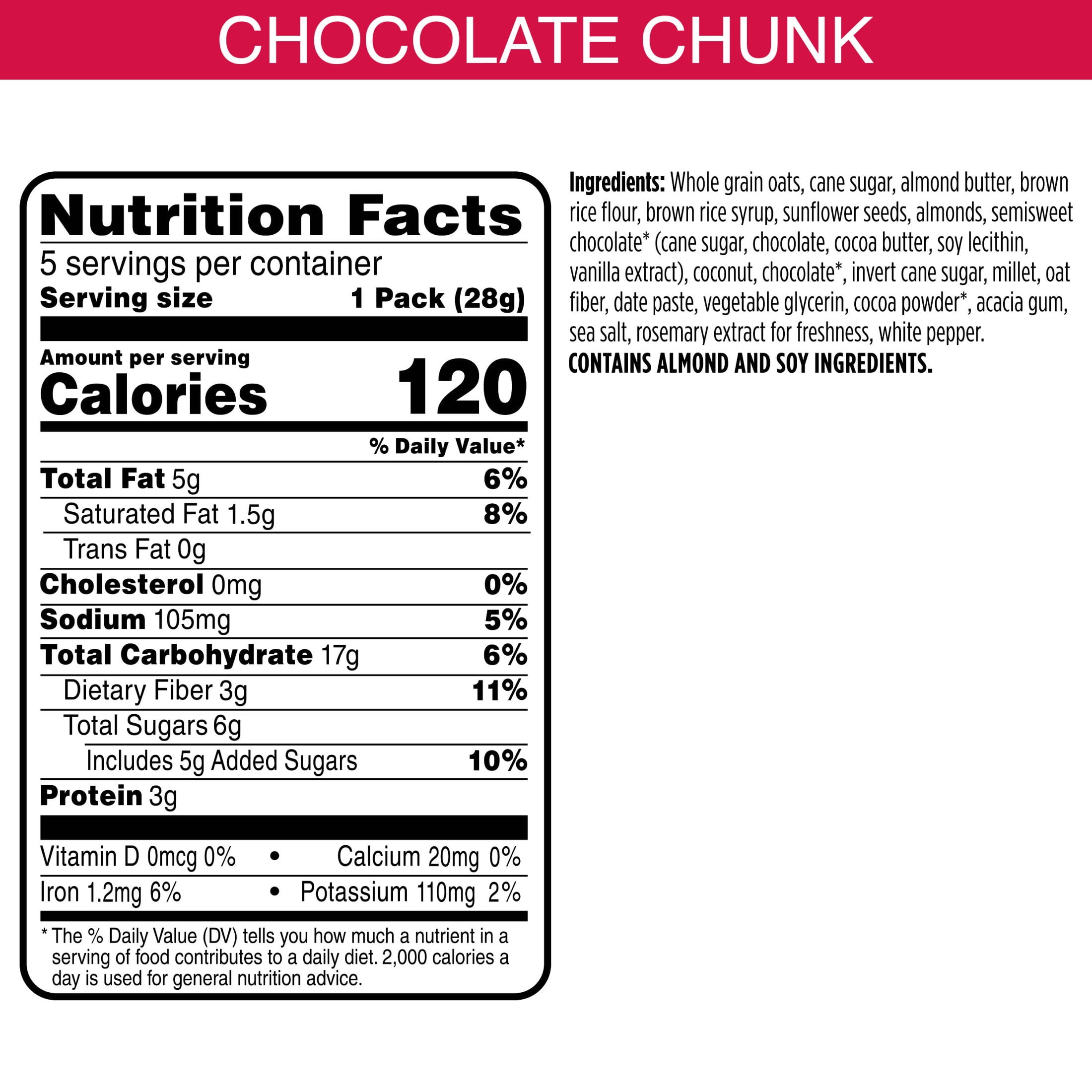 Bear Naked Chewy Chocolate Chunk Granola Bites, Whole Grain and Fiber, 5 oz, 5 Count