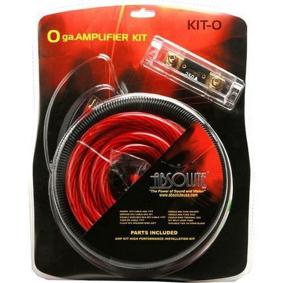 Absolute USA KIT-0 0 Gauge Amplifier Wiring Kit with OFC Power Cable, RCA Interconnects & ANL Fuse Holder for Car Audio Systems