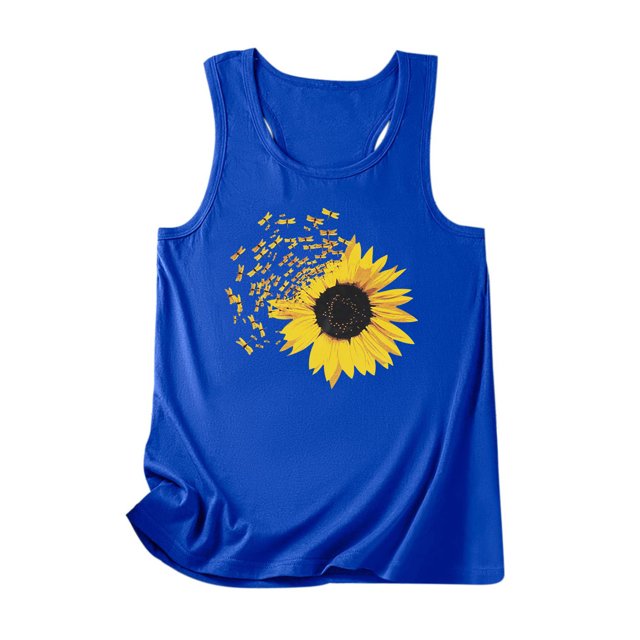 Camiseta Sin Mangas Para Mujer, Camisetas Sin Mangas, Blusa Informal Con Estampado de Girasol, Camisa de Cuello Redondo, Camisetas Sin Mangas Tipo Túnica Odeerbi ODB161533