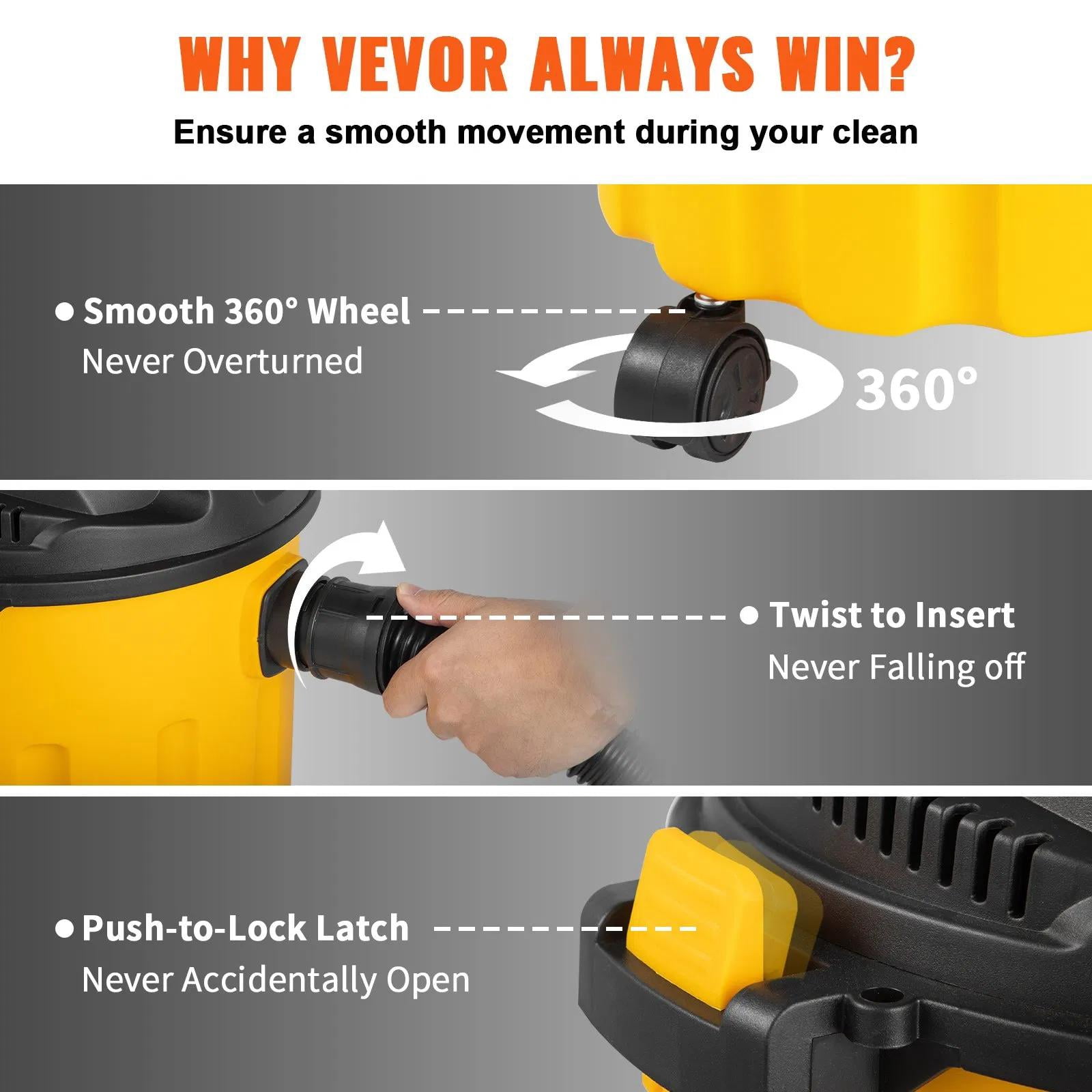 Wet Dry Vac 2.6 Gallon 3 in 1 Portable Shop Vacuum with Blowing Function, Attachments Storage, Perfect for Cleaning Floor, Upholstery, Gap, Car