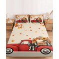 thumbnail image 2 of Queen Size Fitted Sheet Set - Thanksgiving Truck 3 Piece Bedding Sets 16" Deep Pocket Fitted Sheet with 2 Pillowcases, Fall Maple Leaves Pumpkins Floral Rustic Brushed Microfiber Hotel Bed Sheets, 2 of 9