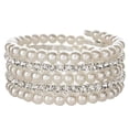 thumbnail image 1 of Xiao Hua Pulsera de perlas de imitación para mujer, con múltiples capas de cristales y diamantes de imitación, apilable, abierta, para novia, boda, color plateado, 1 of 4