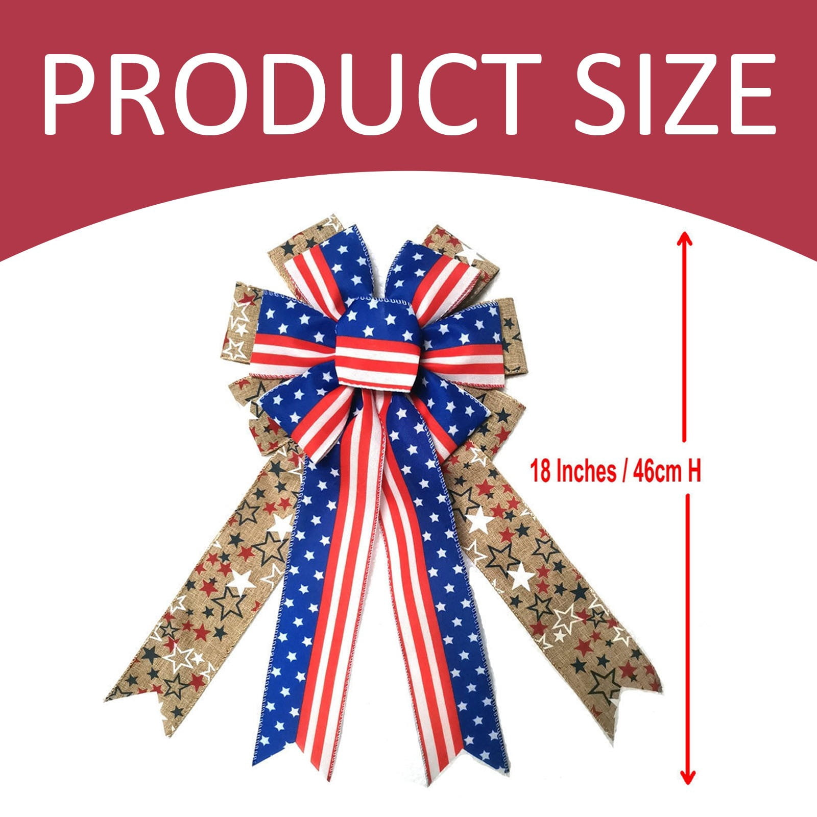 Independece Day Wreath Bows, Patriotic Decor Bows for July 4th Wreath, America Flag Strip Burlap Bow for Front Door Memorial Day, Patriotic Tree Topper Decor Indoor Outdoor Supplies