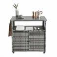 thumbnail image 3 of Outdoor Wicker Bar Cart, Rolling Rattan Beverage Serving Cart with Wheels and Glass Top, Patio Wine Bar Counter Table for Garden, Porch, Poolside, Backyard; Gray, 3 of 8