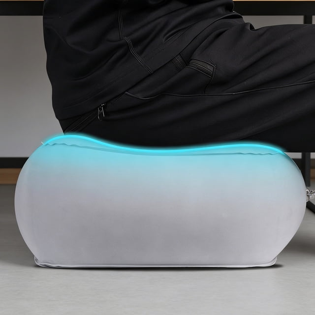 Yunuuuoa Inflatable Foot Rest Pillow for Airplane Travel, Portable Foot Stool Cushion with Flocked PVC, Ergonomic Leg Support for Office, Home, Car, Train - Compact Foldable Footrest Pad for Adults