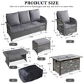 thumbnail image 2 of 6-Piece Gray Patio Wicker Conversation Set with 48 Inch Propane Fire Pit Table, Swivel Chairs, Furniture Covers & Cushions, 2 of 10