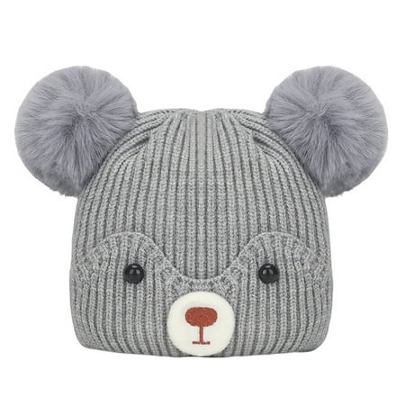

Kids Knitted Hat Toddler Cartoon Bear Woolen Hat Fedoras Beanie Winter Outfit for Girls Boys