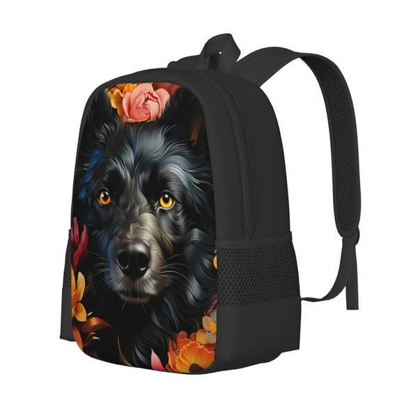Disketp Colorful Floral Black Dog Mochila Minimalista de Gran Capacidad, Mochila de Viaje para Escuela, Trabajo o Uso Diario