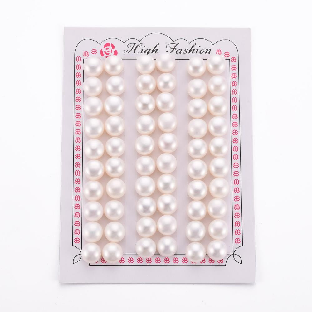 Grade AAA Natural Cultured Freshwater Pearl Beads Half Drilled Flat Round White 9~9.5x6.5mm Half Hole: 1mm