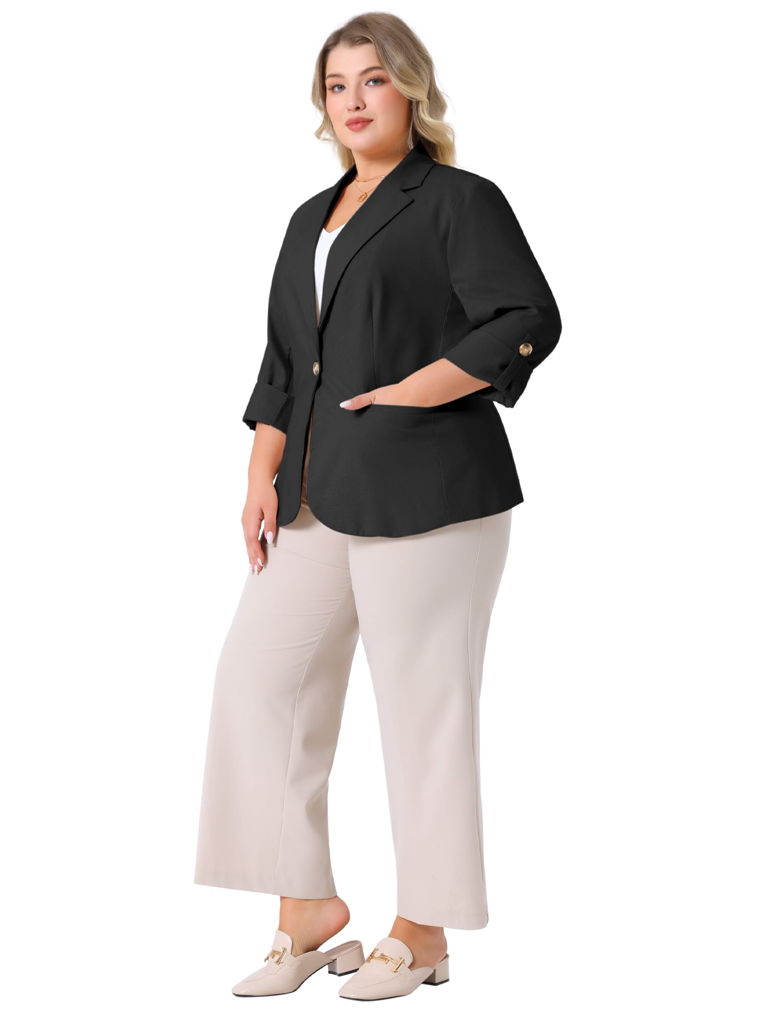 DARING DIVA Women's Plus Linen Cotton Blazer Work Suit Jacket 4X Black