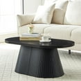 thumbnail image 4 of Oval Black Coffee Table with Sturdy Tapered Base, 39.4" Wood Small Coffee Table, Mid Century Modern Fluted Center Table for Living Room Office, 4 of 9