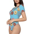 thumbnail image 2 of KLL Women 's Crew Neck Bodysuit Jumpsuits Cute Donut Print Short onesies Stretch T Shirts, 2 of 7