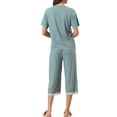 thumbnail image 3 of INSPIRE CHIC Women's Pajama Set Short Sleeve Tops with Lace Trim Carpri Pants Modal Spring Summer Sleepwear XL Blue, 3 of 6