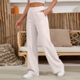 thumbnail image 3 of Women Cotton Linen Pants High Waisted Button Up Straight Leg Trousers Spring Summer Beach Casual Vacation Pant Beige XL, 3 of 9