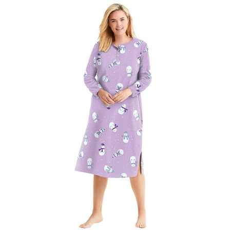

Dreams & Co. Women s Plus Size Long-Sleeve Henley Print Sleepshirt Nightgown