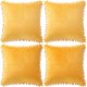 thumbnail image 1 of Fundas de Cojín con Pompones, 4x Terciopelo Fundas de Almohada Suave, Cuadrado Almohadas Cojines Cubierta Decorativas para Sofá Cama Hogar Coche, Amarillo 50 x 50cm, 1 of 11