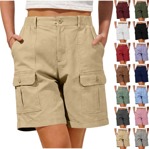 DYTTDG Women's High Waist Cargo Shorts | Elastic Waist Multi-Pocket Casual Workwear Shorts
