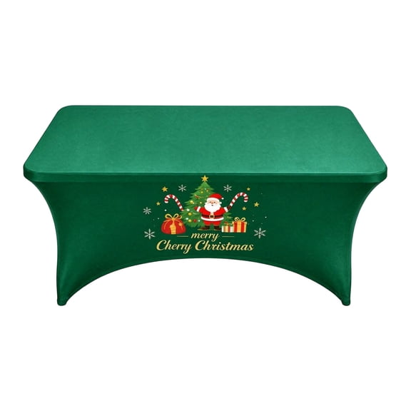Festive Christmas Stretch Spandex Tablecloth for Rectangular Tables, Resistant Elastic Fitted Holiday Cover with Printed Pattern for Party Banquet Decor (Green-4FT)