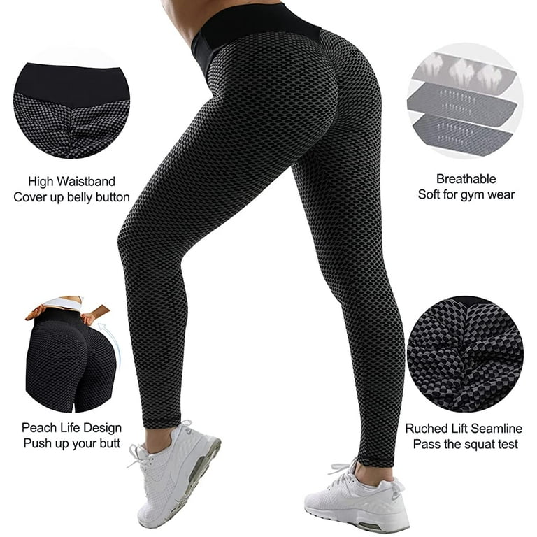PANuYIN Women's High Waist Textured Butt Lifting Slimming Workout Leggings  Tights, XL 