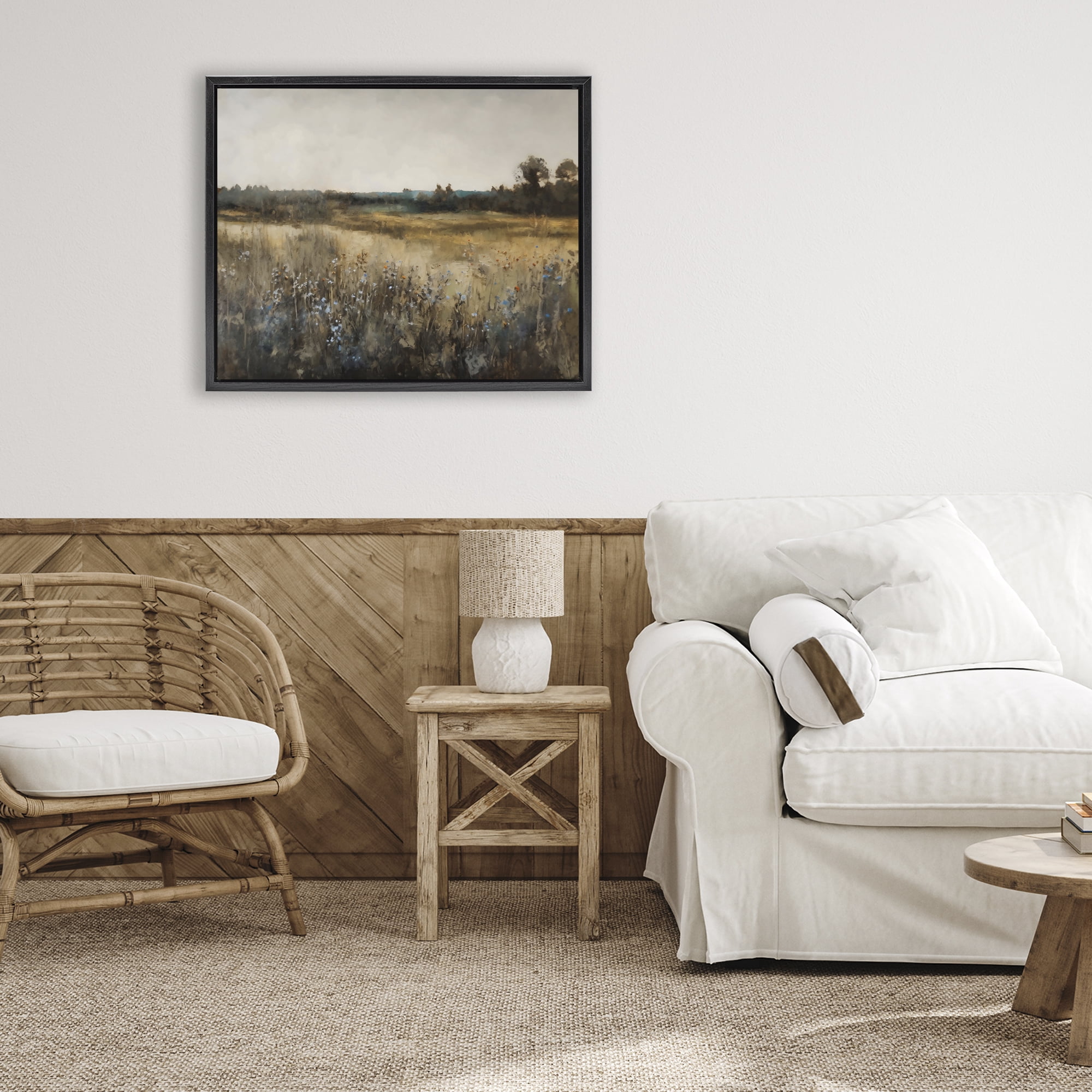 Stupell Industries Wildflowers & Wheat Meadow Black Framed Floater Canvas Wall Art, design by Creative Studio