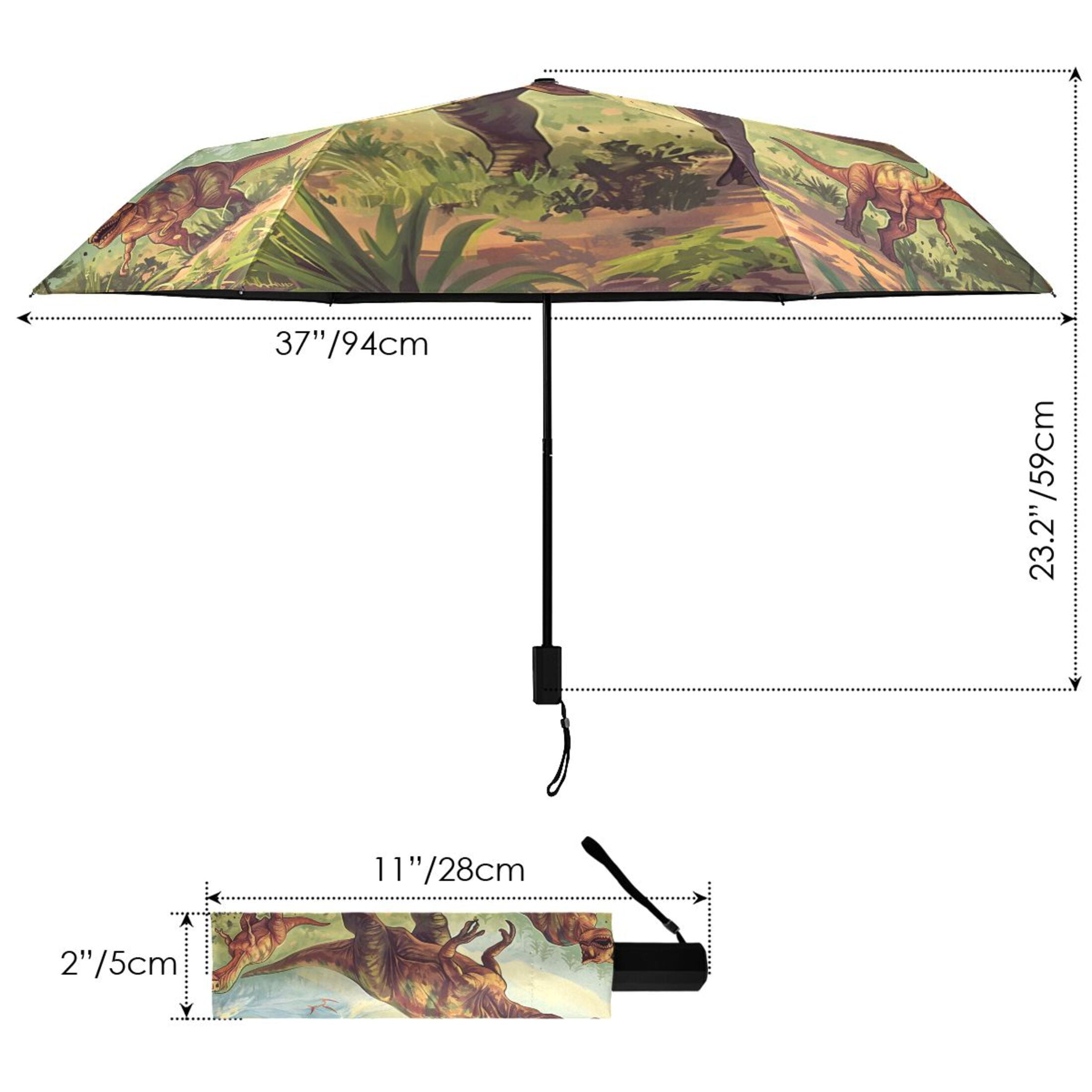 Tyrannosaurus and Pterodactyls in Jungle Compact Sun Umbrella Windproof Travel Umbrellas for Rain Strong Portable UV Protection