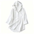 thumbnail image 4 of Neewe Womens V Neck 3/4 Sleeve Button Down Plain Shirts Comfy Hooded Shacket Hoodie Blouse 2026, 4 of 6