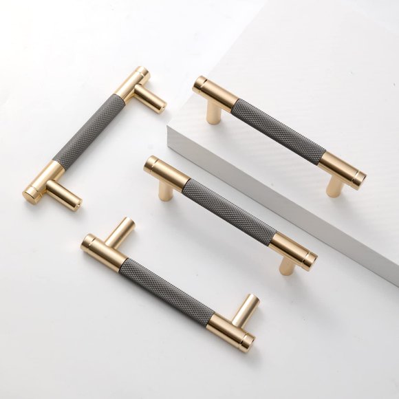 Tiradores para gabinete Ntresbonne de 96 mm, dorado y gris, aluminio, paquete de 2