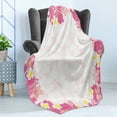 thumbnail image 4 of Luau Soft Flannel Fleece Throw Blanket, Graphic Frame of Pink Hibiscus Flourish Hawaiian Nature Abstract Style, Cozy Plush for Indoor and Outdoor Use, 50" x 60", Pink Yellow and Peach, by Ambesonne, 4 of 5