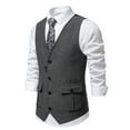 thumbnail image 2 of ZCFZJW Men's Suit Vest Formal Wedding Slim Fit Single-Breasted Sleeveless V-Neck Have Pockets Solid Dress Wedding Waistcoat Prom Tuxedo #12-Dark Gray S, 2 of 9