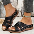 thumbnail image 3 of Dakaela Womens Wedge Sandals Leather Walking Dressy Sandal Rubber Casual Slip on Summer Shoes Black 6.5, 3 of 8