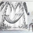 thumbnail image 1 of Vintage Boat Shower Curtain, Hammock and Palm Trees Holiday Relaxation at Coast Tropical Landscape, Fabric Bathroom Set with Hooks, 69W X 84L Inches Extra Long, Charcoal Grey White, by Ambesonne, 1 of 3