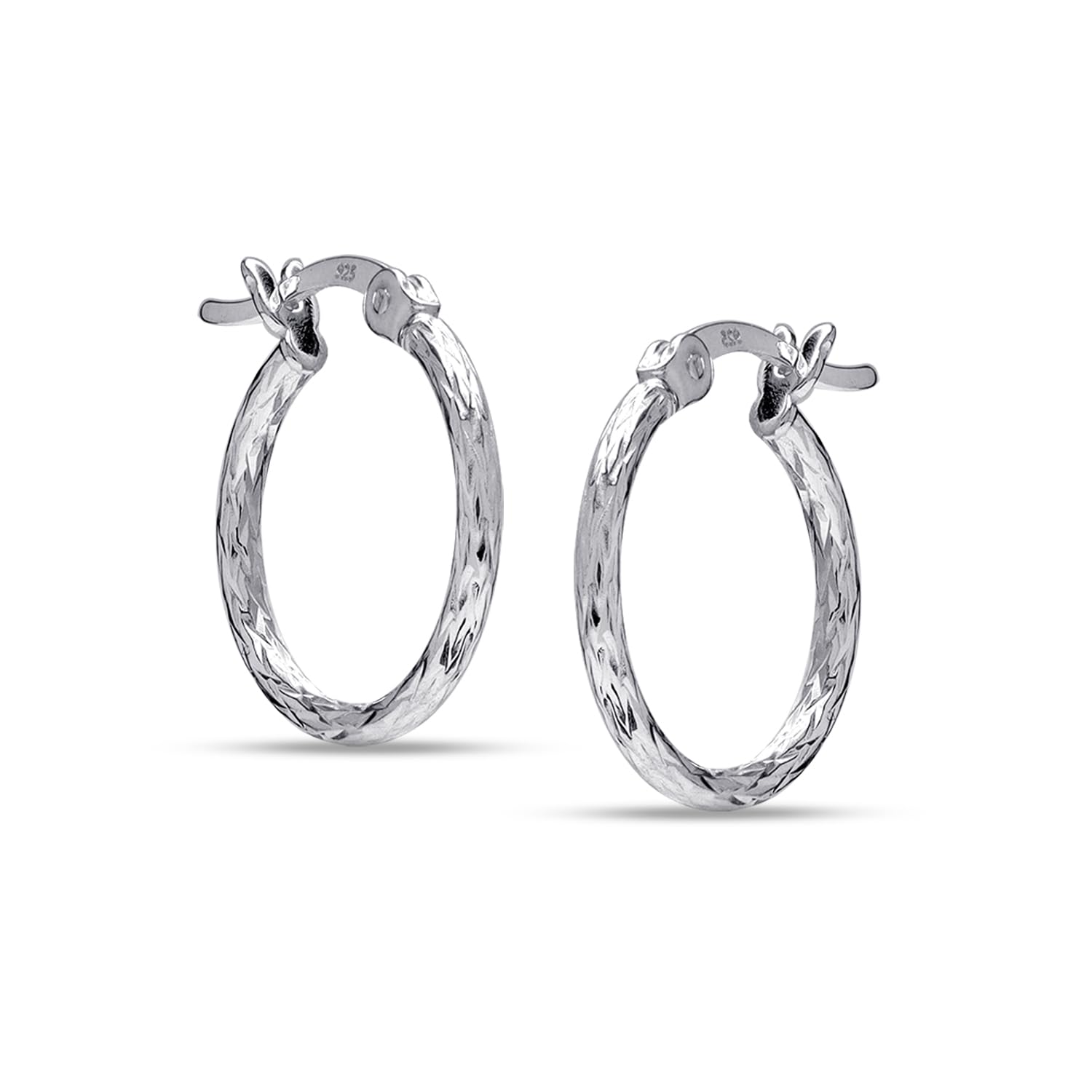 LeCalla 925 Sterling Silver Texture Hoop Earrings for Women | Small Classic Diamond-Cut Textured Hoop Earring | Womens Click-Top Earring Hoops 20MM