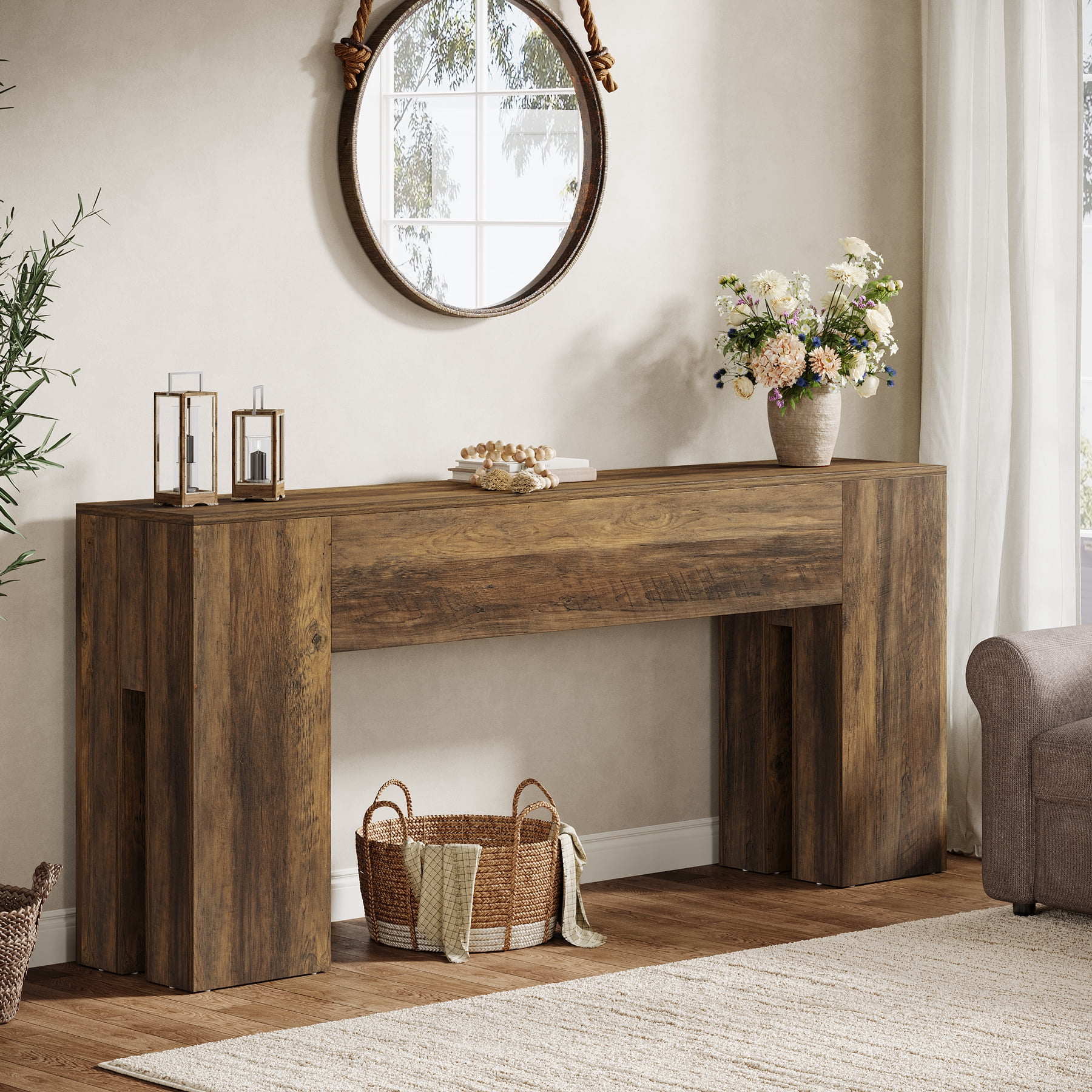 Tribesigns 71-inch Long Console Table for Entryway, Farmhouse Sofa Console Behind Couch, Rustic Brown