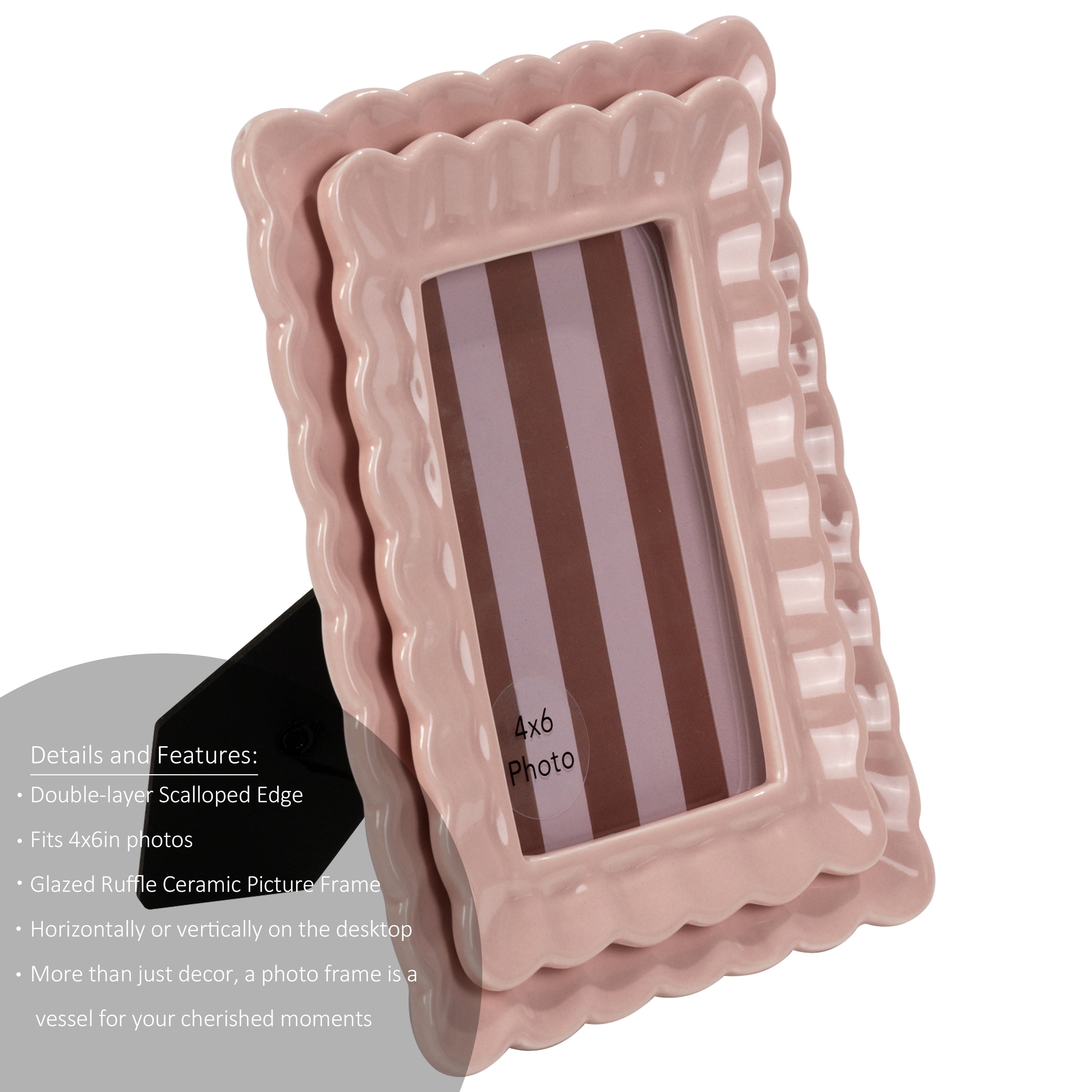 Sterling & Noble Home – 4x6 Picture Frame – Double Ruffle Pink Ceramic Photo Frame