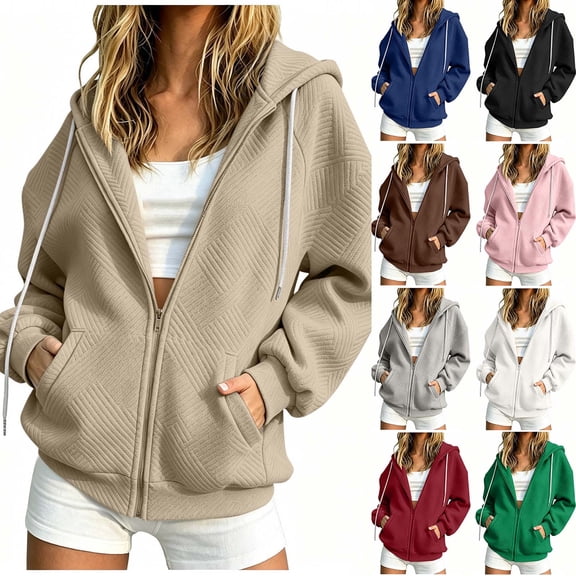 YanHoo Zip Up Hoodies Women Oversized Casual Y2K Long Sleeve Hooded Sweatshirts Fall Spring Track Jackets