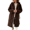 thumbnail image 2 of Women'S Casual Long-Sleeved Lapel Button Coat Autumn and Winter Plush Coat Long Coat Coffee Color S, 2 of 9