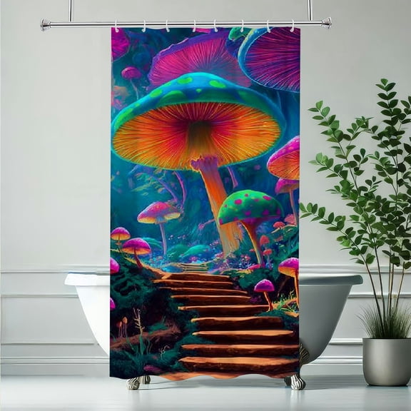 RKSupls Christmas Shower Curtain, Underwater Mushroom Shower Curtain with Hooks for Christmas Home Bathroom Decor Washable Curtains, 36x72 in