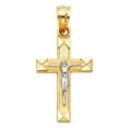 thumbnail image 2 of Wellingsale 14K Two 2 Tone White and Yellow Gold Polished Diamond Cut Religious Catholic Latin Crucifix Charm Pendant, 2 of 5