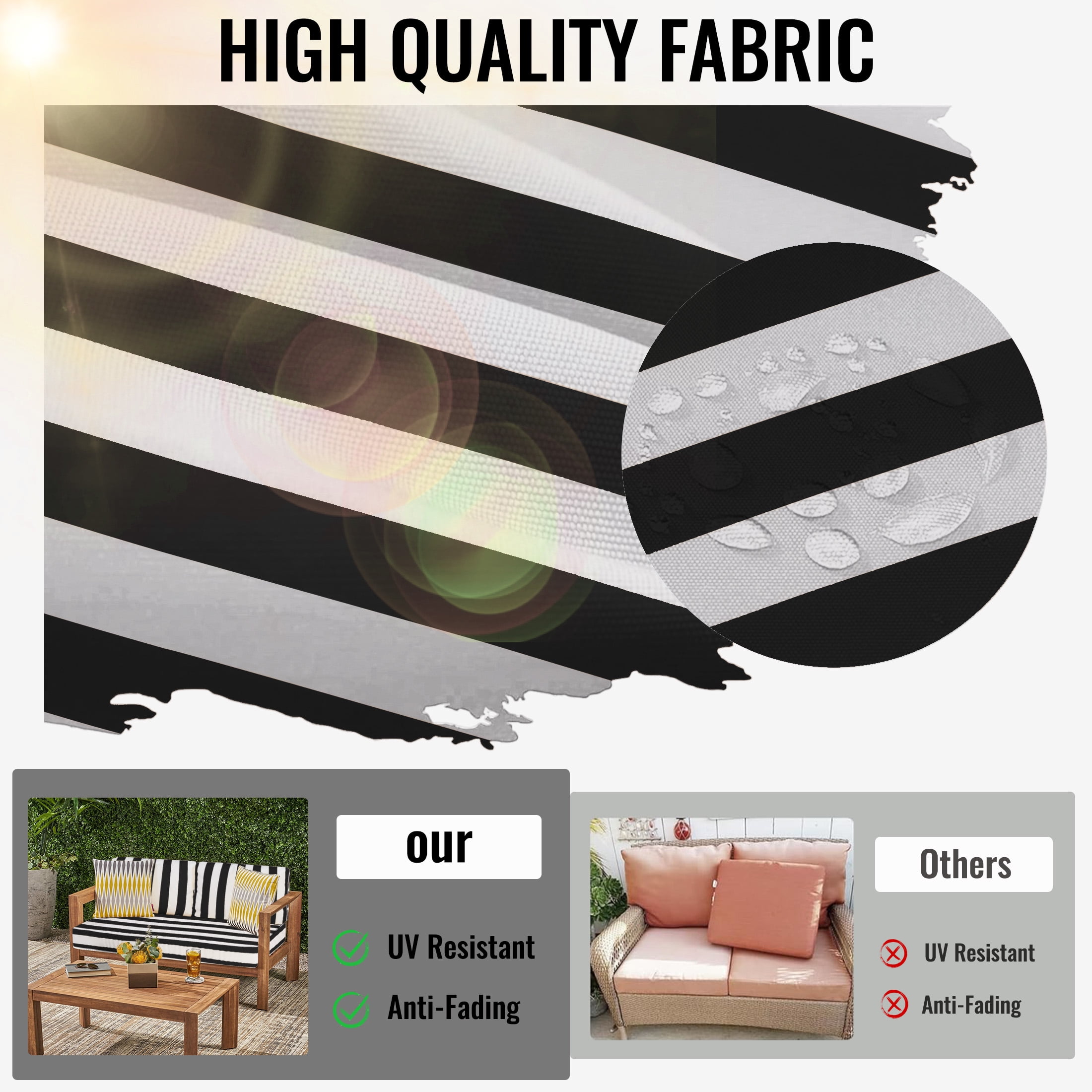 Geemuslly 48 x 24 Outdoor Loveseat Cushion Set, Waterproof & Fade-Resistant Patio Replacement Cushions for Sofa, Bench, or Swing – Thick Seat & Backrest Support,Black & White Stripes