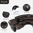 thumbnail image 4 of Manual Reclining Sectional Sofa with LED Light, Faux Leather L-Shaped Corner Couch with 2 Recliner Seats, 4 Cup Holders and Storage Console for House/Home Theater, Brown, 4 of 9