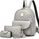 thumbnail image 1 of Mochila de mujer de 3 piezas, de piel sintética, diseño sencillo, estilo mochila de viaje, color beige., 1 of 5