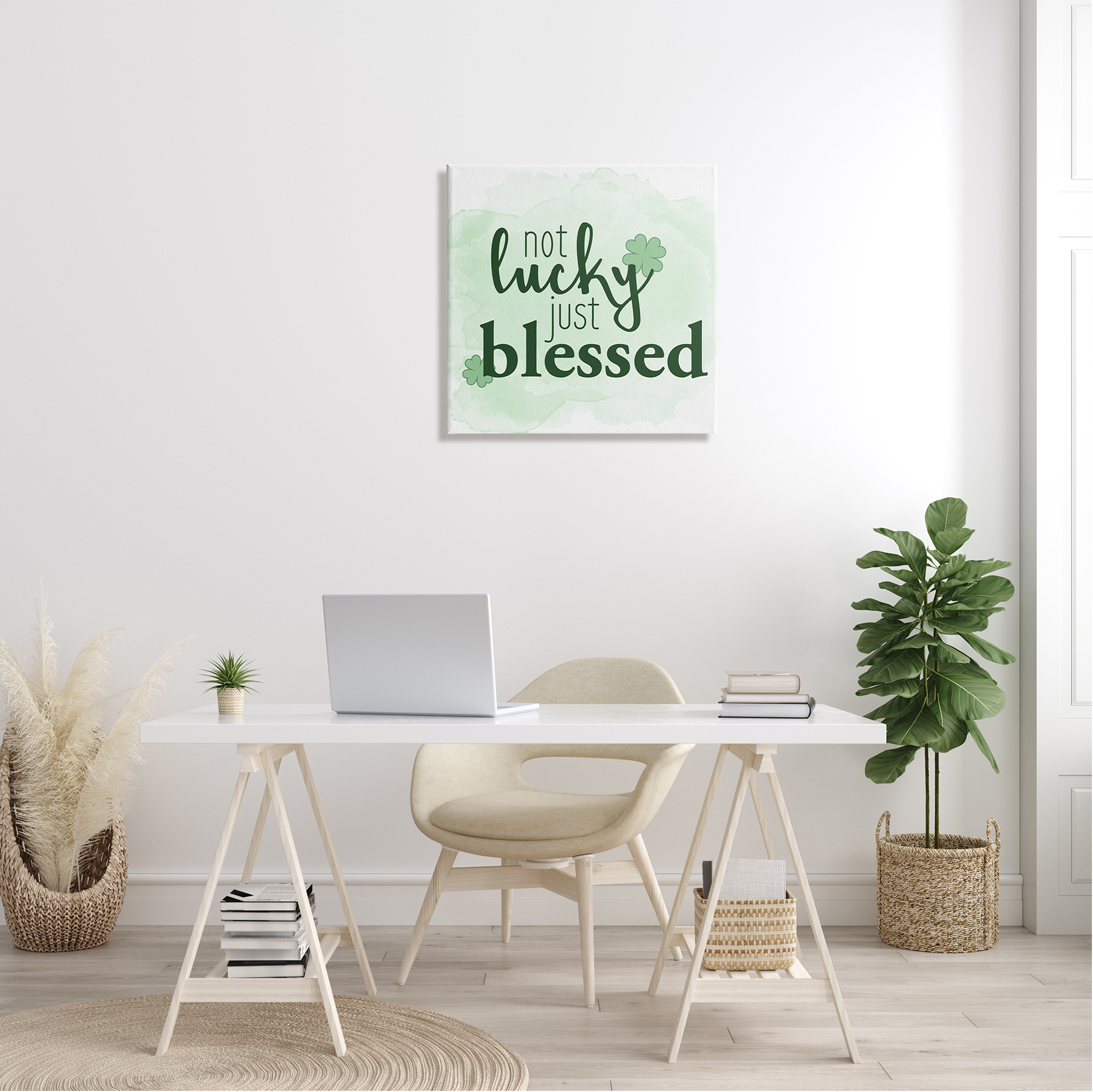 Stupell Not Lucky Just Blessed Green Shamrocks Holiday Painting Gallery Wrapped Canvas Print Wall Art