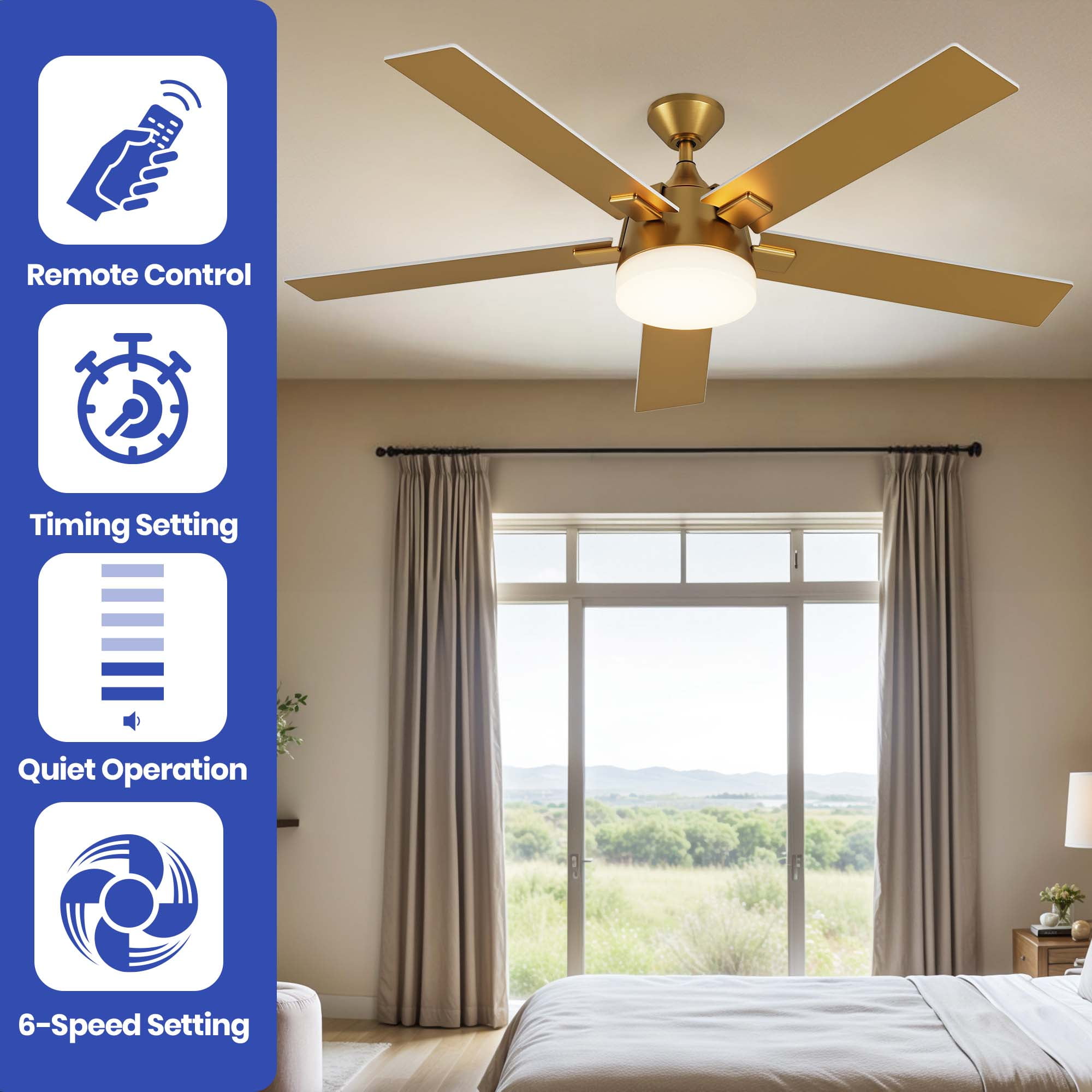 ModFusion 52-Inch Dual Style Ceiling Fan, White and Gold Blades, Remote Control, Reversible Motor