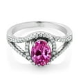 thumbnail image 2 of Gem Stone King 2.36 Ct Oval Pink Created Sapphire 925 Sterling Silver Ring (Size 5), 2 of 4